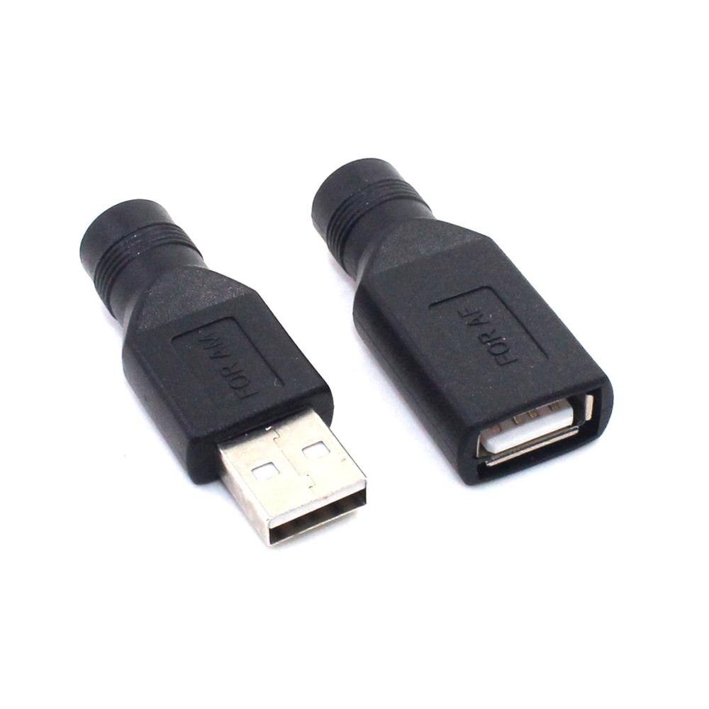 Female Jack To USB 2.0 Male Plug / Female Jack 5V DC Power Plugs Connector Adapter Laptop 5.5*2.1mm Black Color: Gold