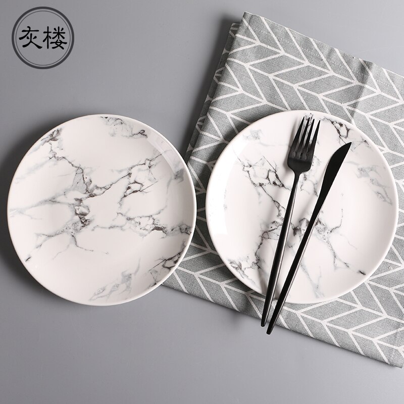 4 pcs set 6 or 8 or 10 inch Marble dinner plates ceramic tableware dinner set marble dinnerware