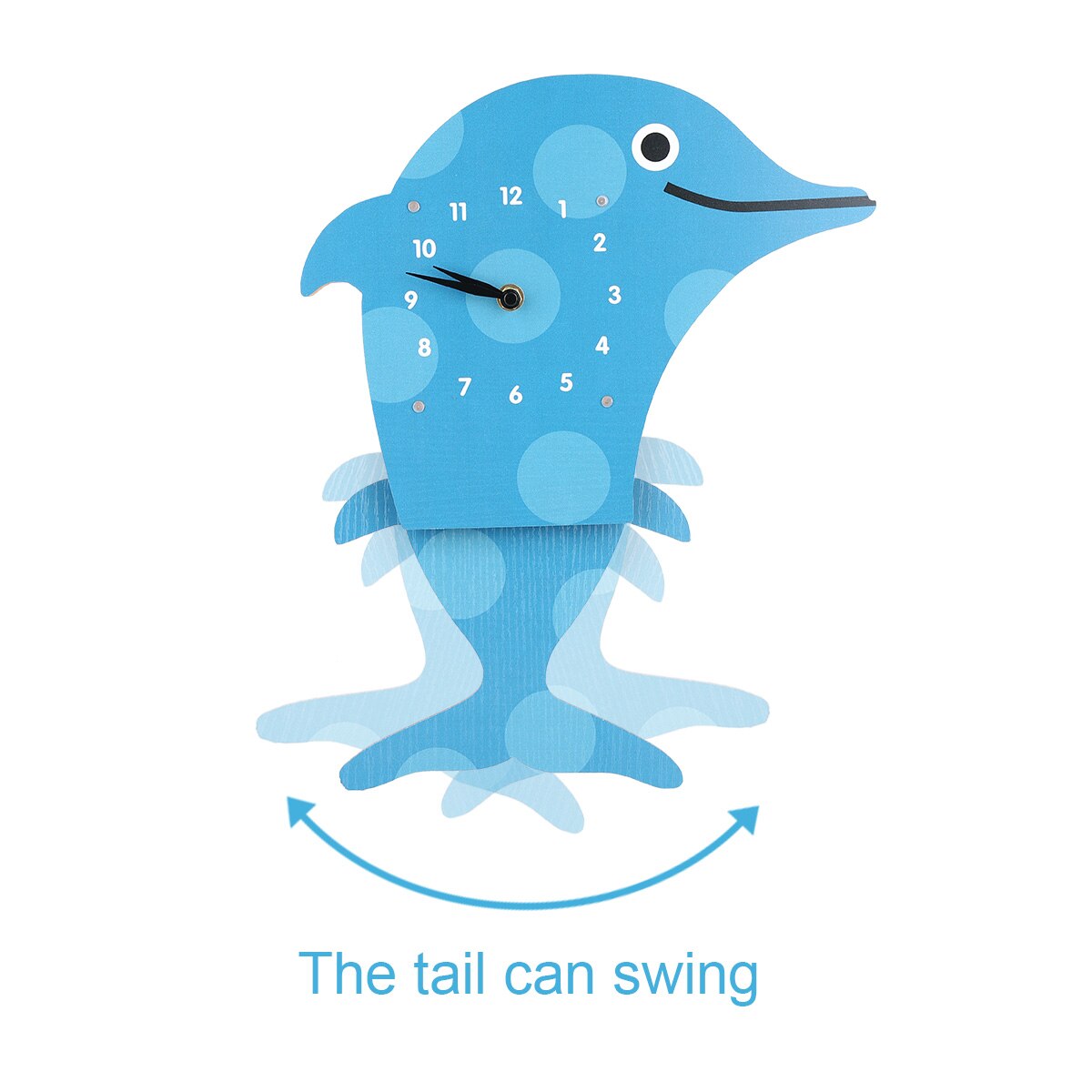 Tooarts Cartoon Animal Clock, Swinging Dolphin Clock, MDF Wooden Wall Clock, Clock for Kids Room Living Room, Home Decor