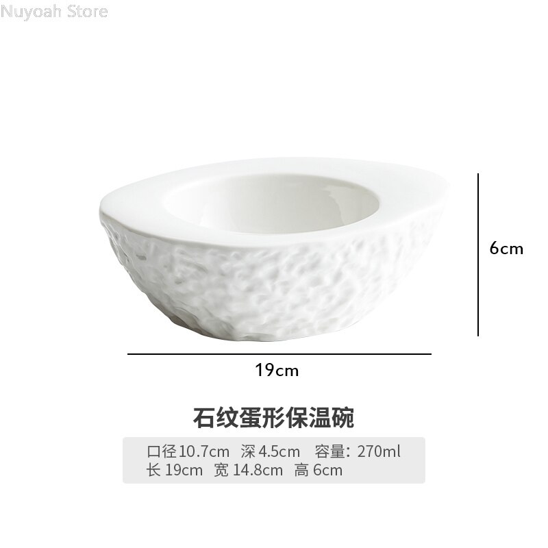 White Special-shaped Irregular Dinner Plate Stone Grain Egg-shaped Bowl Insulation Bowl Hotel Restaurant Tableware