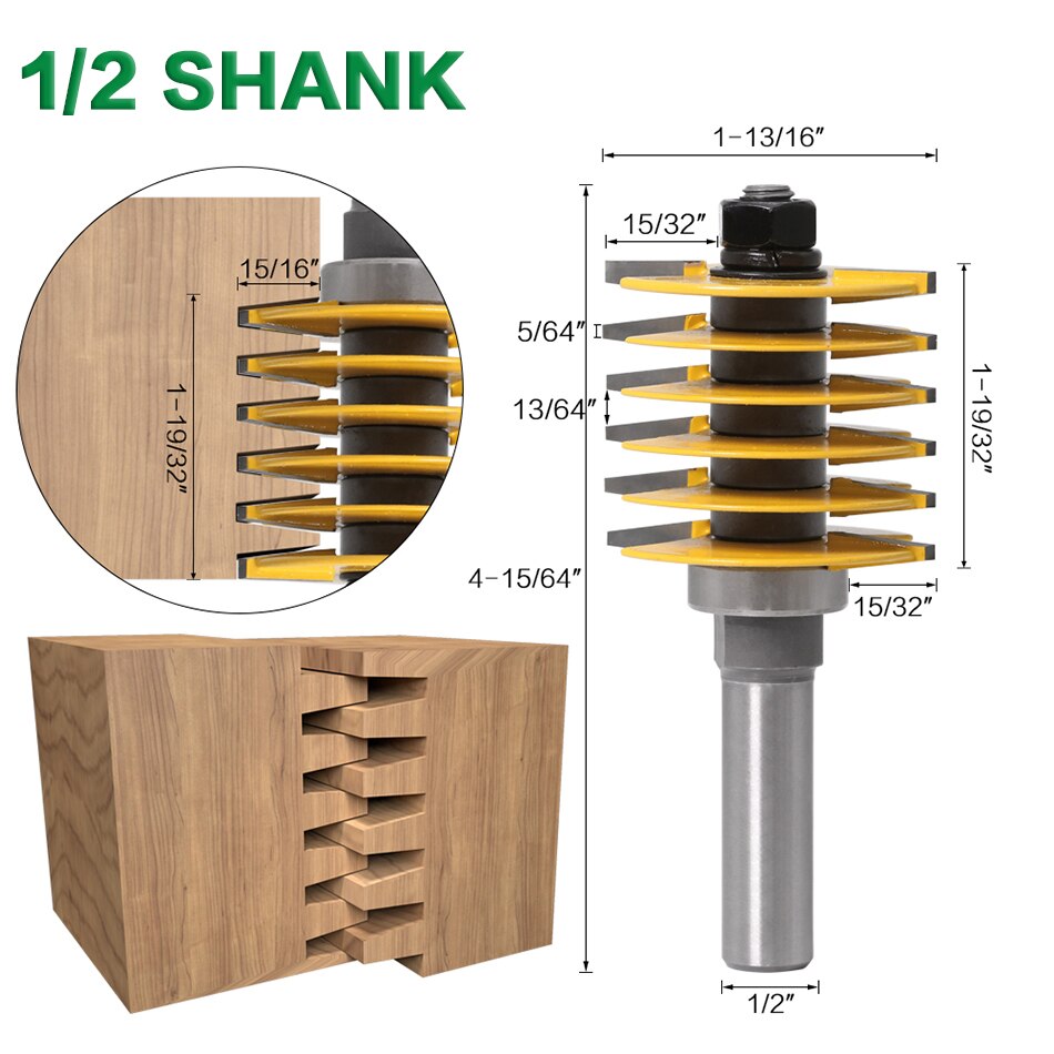 1pc 1/2 skaft 8mm 12mm skaft merke 2 tenner justerbar fingerleddfreser bit tappkutter industrikvalitet for treverktøy