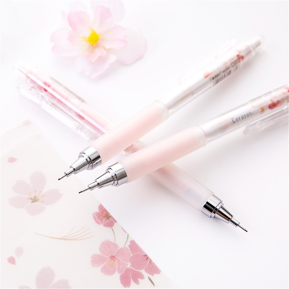 Cute Pink Cherry Blossoms Mechanical Pencils Kawaii Sakuara 0.5mm Automatic Pencils School Stationery Press Pens for Kids