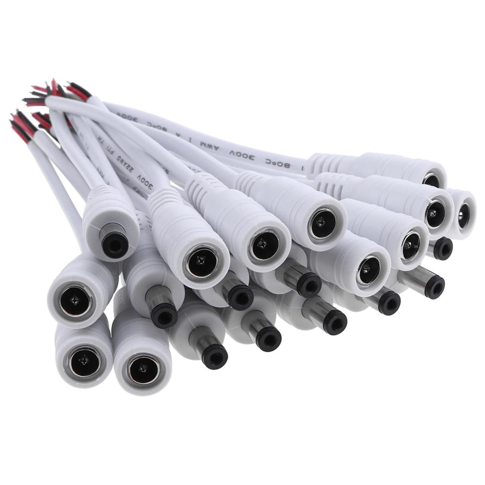 Conector de Cable de enchufe macho + hembra para tira de luces LED de techo, 10 piezas, 5,5x2,1 DC 12/24V, conectores de tira de luces led DC