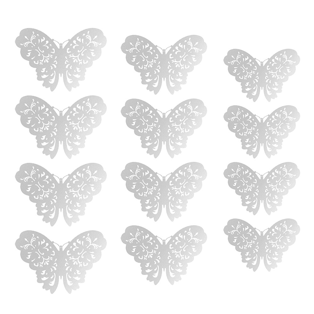 12Pcs Set Butterfly Home Decorations 3D Wall Stickers Decals Metallic Art DIY Removable Resistance Paper Murals Bedroom Stickers: 1A Silver