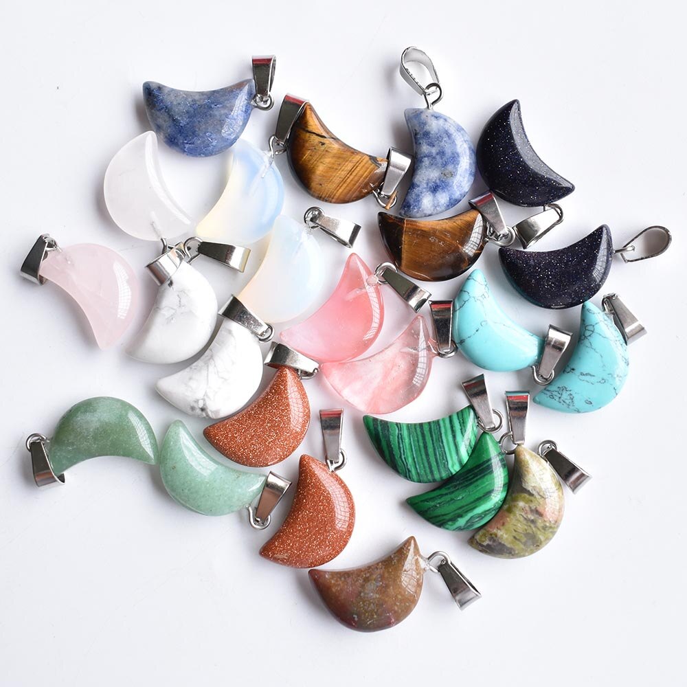 assorted natural stone crescent moon shape charms pendants for DIY jewelry making 24pcs/lot free