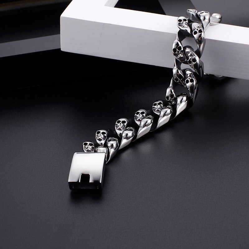 Bracelets gothiques en forme de crâne pour hommes, chaîne à maillons en acier inoxydable, bijoux de motard, directe