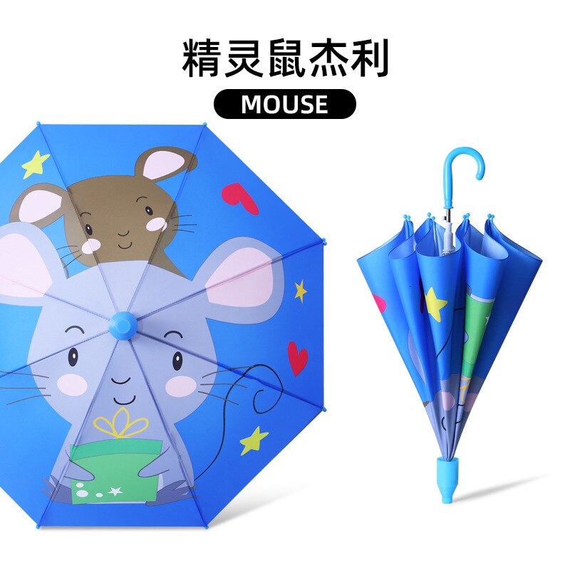 Solrig regn paraply med dobbelt anvendelse 8 ben børns paraply langt håndtag kid paraply studerende sød tegneserie illustration paraply: Geni shu jie li