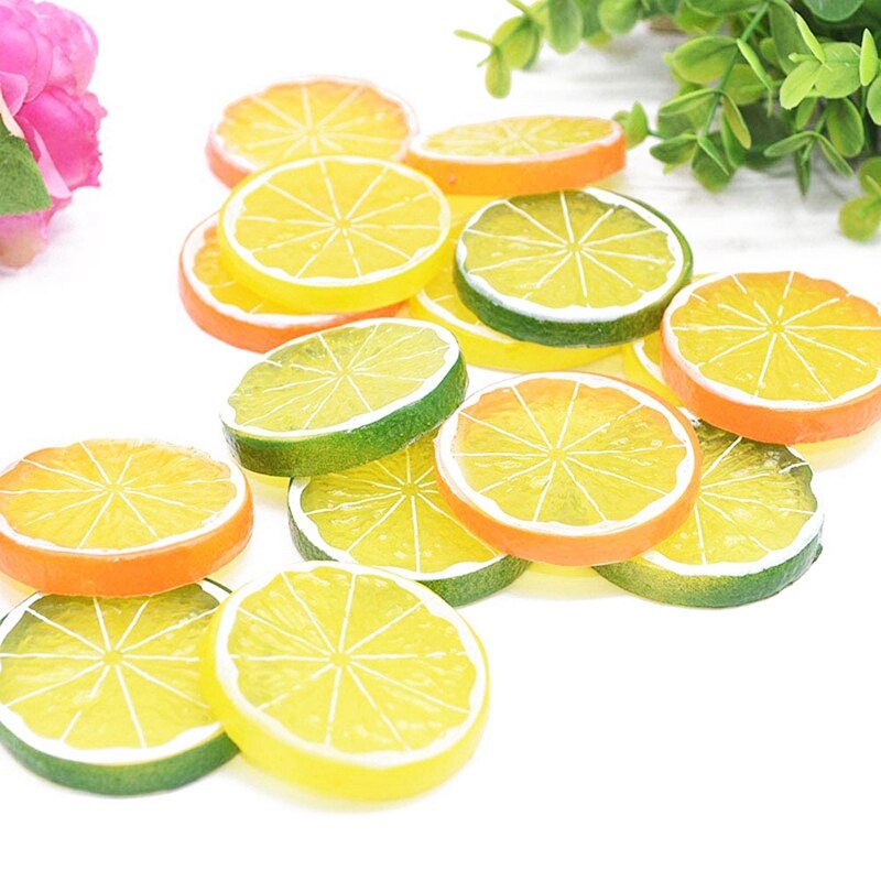 30 Stuks Kunstmatige Plastic Simulatie Nep Citroen Plakjes Levensechte Decoratieve Nep Fruit-Gemengde Voor Home Party Decoratie