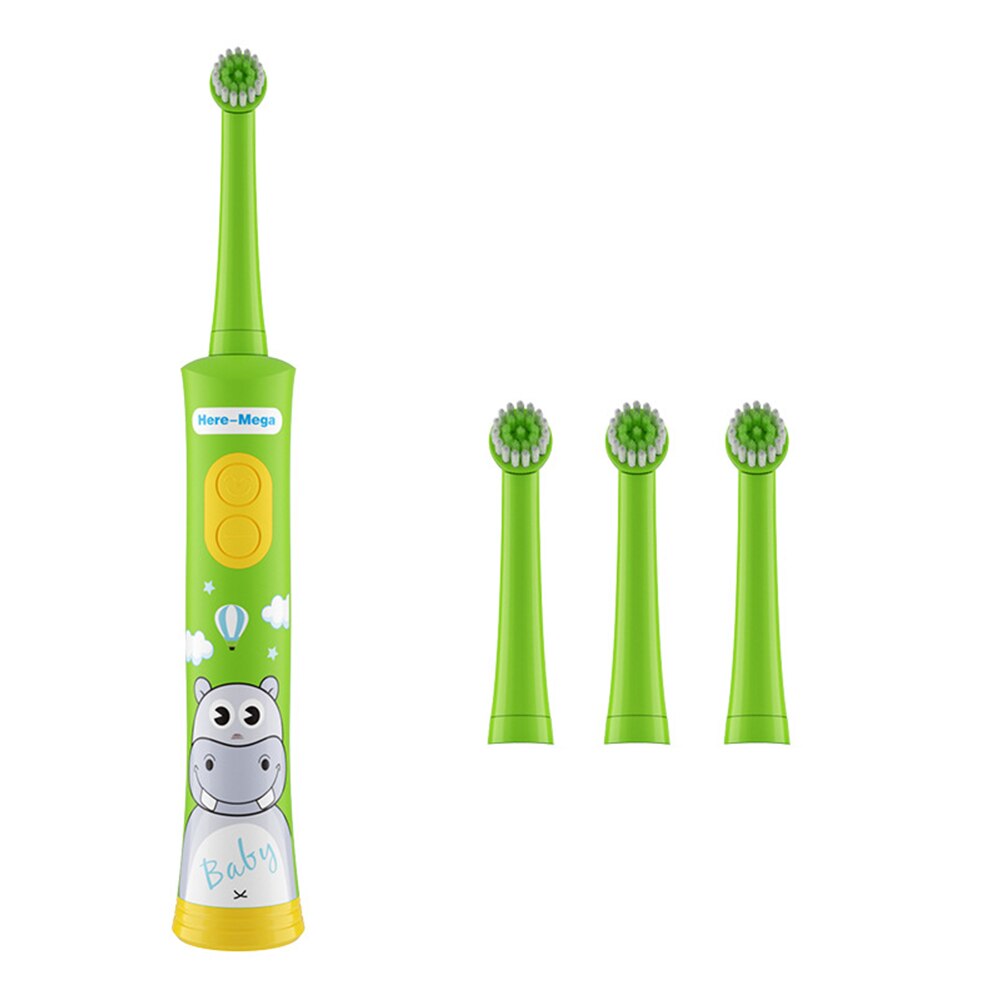 Cepillo de dientes eléctrico de HERE-MEGA para niños, cepillo de dientes automático para niños, cepillo de dientes de bebé con rotación Musical, resistente al agua: R01x green 4 heads