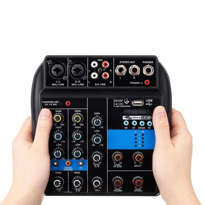 Kleine Mixer 4 Kanaals Bluetooth MP3 Reverb Effect Usb Mini Mixing Console O Mixer Versterker (Us Plug)