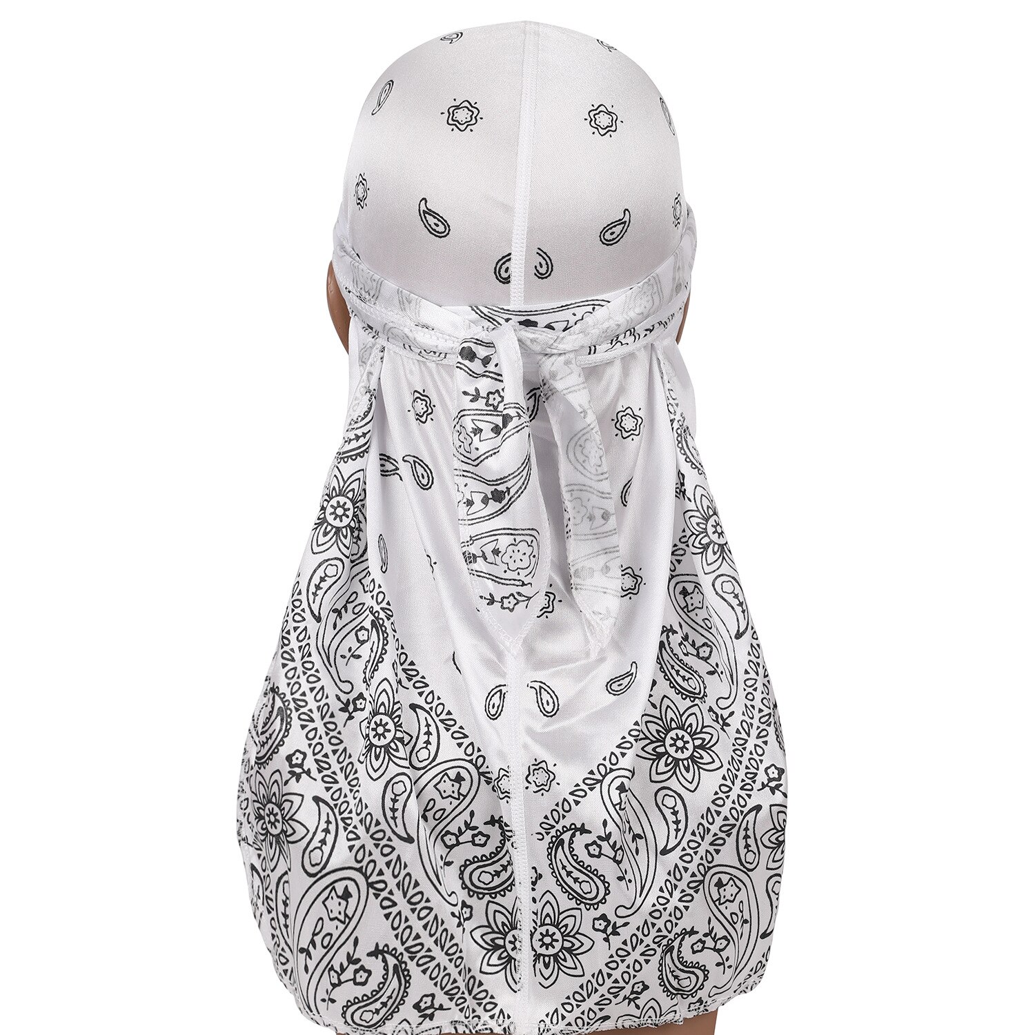 2020Helisopus Seidige Lange-angebunden Pirat Deckel Männer Durag Gedruckt Bandana Turbane Haar Zubehör für Männer Headwears: Weiß