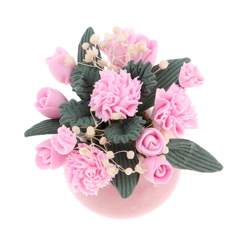 1:12 Schaal Poppenhuis Miniatuur Bloem In Vaas Slaapkamer Tuin Accessoires-Roze Bloemen