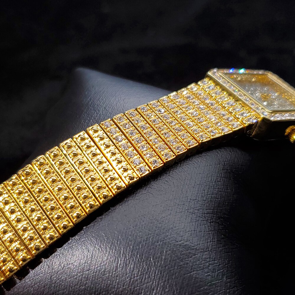 MISSFOX – montre de bureau en or 18k pour femmes, montre-bracelet à Quartz en acier inoxydable, cadran carré glacé