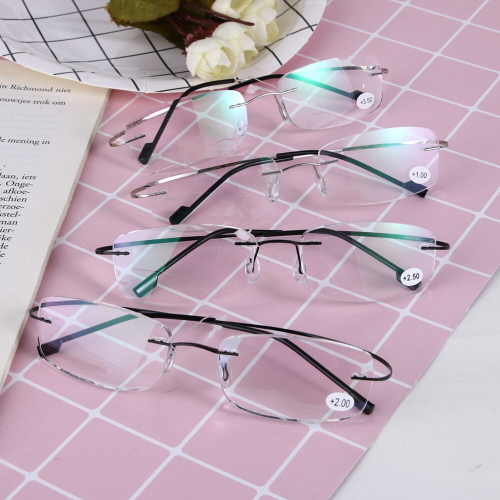 1PC Ultralight Titanium Rimless Rectangular Reading Glasses Spectacles Eyeglass