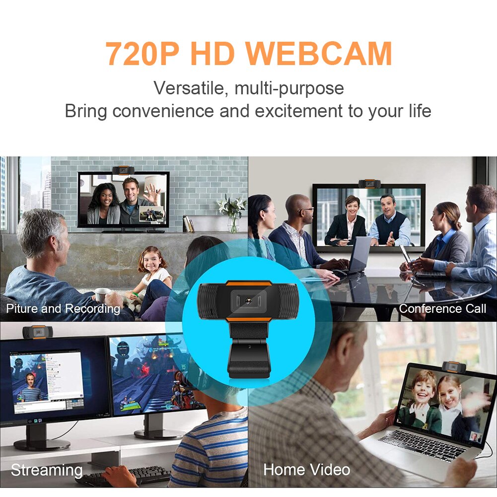 HD Autofocus Webcam Video Calling Recording 720P Camera for Laptop Desktop Webcam Build in Microphone