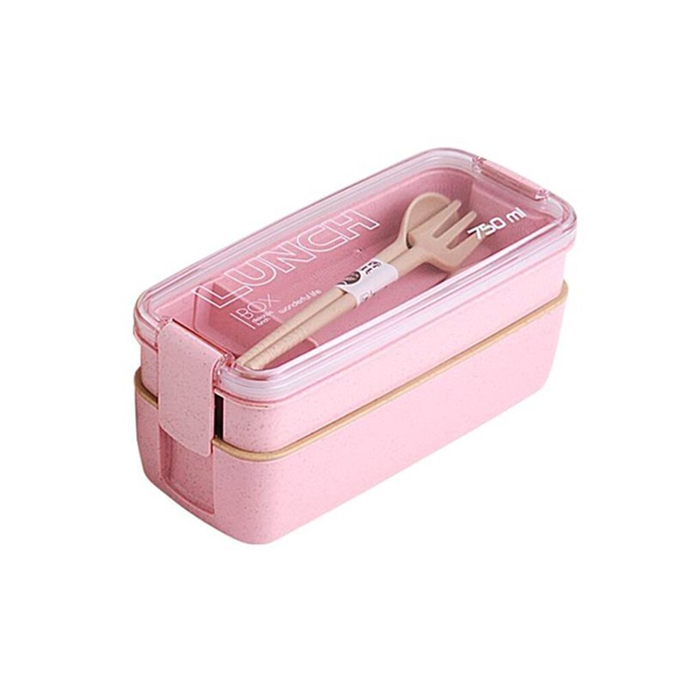 Tarwe Stro Bento Dozen 750ml Gezonde Materiaal 2 Layer Lunchbox Voedsel Opslag Container Lunchbox Organizer Magnetron Servies: pink