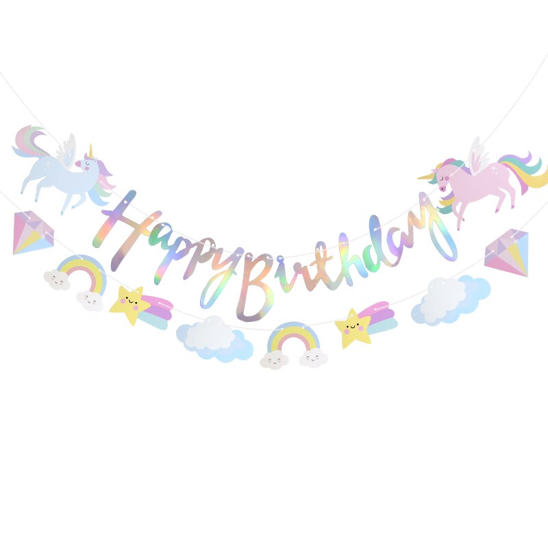 Guirnalda de papel con de unicornio para de cumpleaños, banderines con temática de cumpleaños para niños, decoración para de cumpleaños, 1er Baby Shower, bandera colgante: Default Title