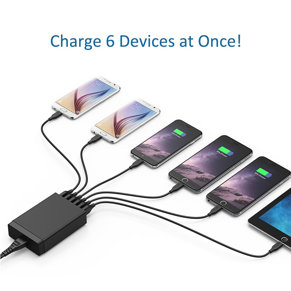 ILEPO-cargador de pared Universal para teléfono móvil, dispositivo de carga rápida con 6 puertos USB, HUB Multi USB QC 3,0, 60W, para iPhone 12