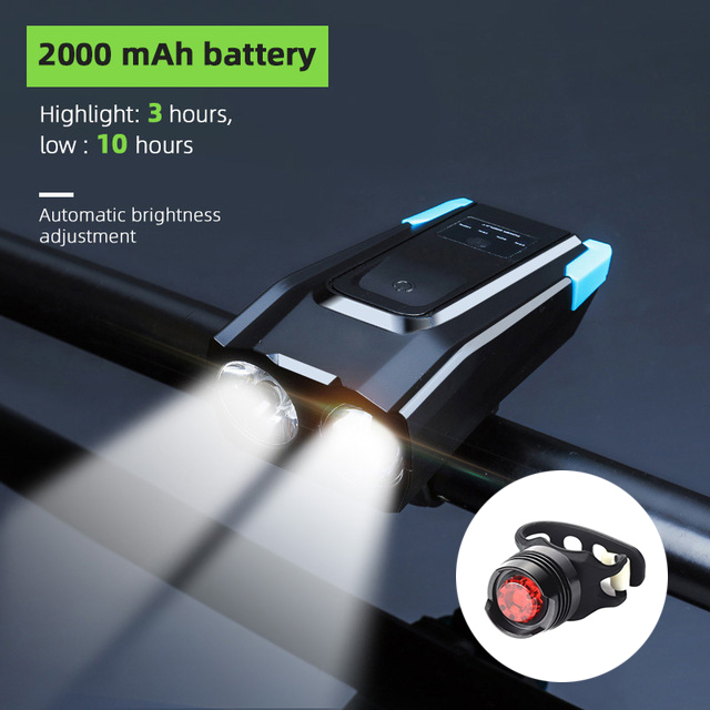4000 mAh Wasserdichte Fahrrad Licht Mit Horn USB Aufladbare 800 Lumen LED Licht Für Fahrrad Radfahren Vorderseite Lampe Fahrrad Zubehör: 2000 Blau Rückseite