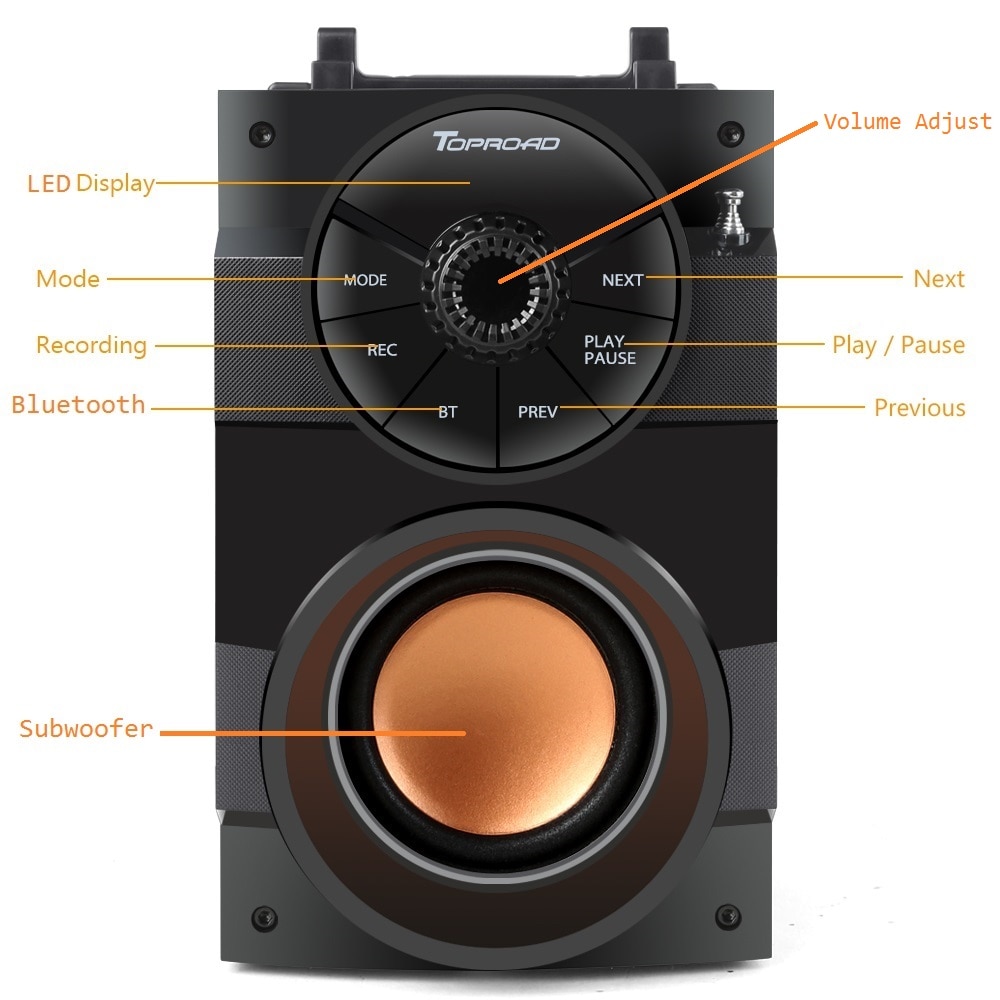 Altavoz Bluetooth TOPROAD portátil inalámbrico estéreo Subwoofer graves altavoces grandes columna soporte FM Radio TF AUX Control remoto USB