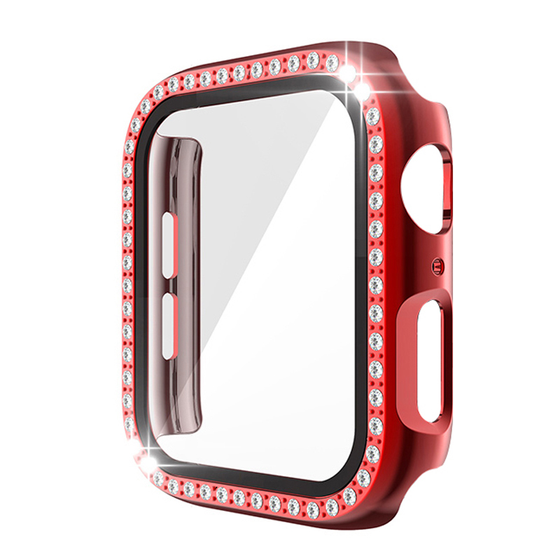 Apple Watch Case Series7 6 SE 5 4 3 2 iWatch Case Accessor 45mm 41mm 44mm 40mm 42mm 38mm Protector Bumper PC Diamond Apple Watch: RED / 7 Inches & Above