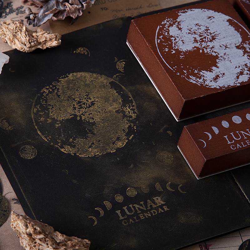 Vintage wandering moon serie dekorationsstempel træ gummistempler til scrapbog papirvarer gør-det-selv håndværk standard stempel