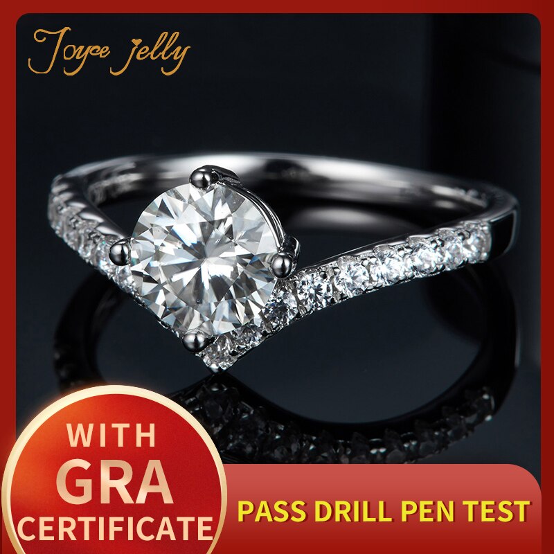 JoyceJelly 925 Sterling Silver women wedding jewelry ring 1 carat mossanties 4 claws rings unique V shaped