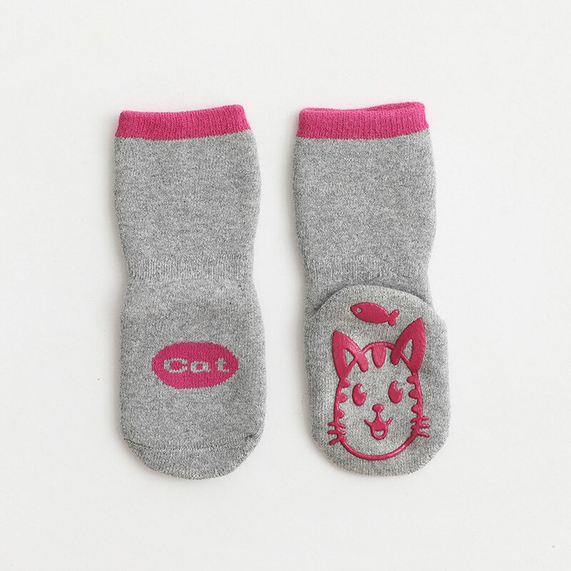 Rutschfeste baumwollsocken für babys und kleinkinder, frottee-socken mit Karikatur-tieren, kindersocken: Grau / 12cm für 1-3 jahre