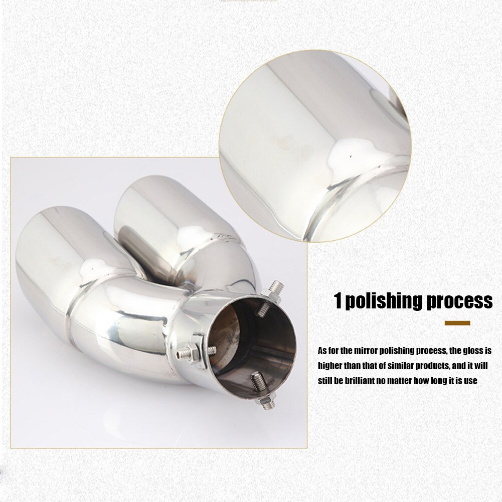 Double embout d'échappement courbé, bord roulé incliné, en acier inoxydable, entrée 76mm, silencieux Auto, argent, fournitures pour l'extérieur de la voiture