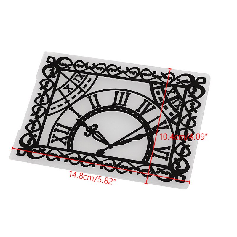 1PC Plastic Lace English Letter Clock Pattern Embossing Folder DIY Plastic Template Embossing Crafts Paper Scrapbooking Decor
