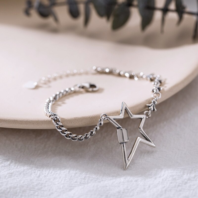 Anenjery vintage onregelmatige splitsende pentagram ketting thaise zilveren armband voor vrouwen verstelbare armband sieraden s -b400