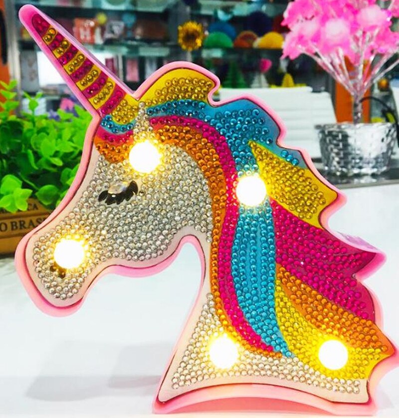 5D DIY Diamond Painting LED Light Cartoon Unicorn Mosaic Embroidery Unfinished Kit Christmas Home Decoration