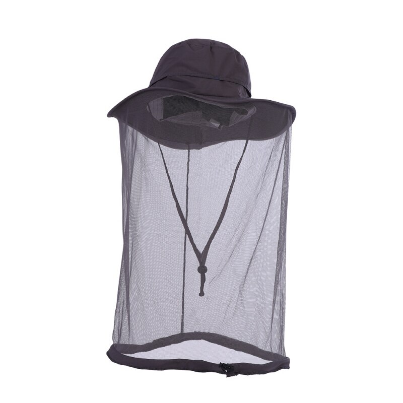 Outdoor Vissen Cap Midge Mosquito Insect Hoed Vissen Hoed Bug Mesh Head Netto Gezicht Protector Travel Camping Cap Hoeden: Grijs