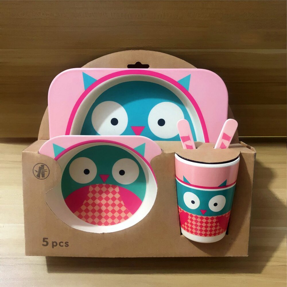 5 pièces/ensemble plats bébé alimentation enfants vaisselle bébé nourriture plats enfants cuisine infantile alimentation bol assiette cuillère bambou vaisselle: PJ4036B4