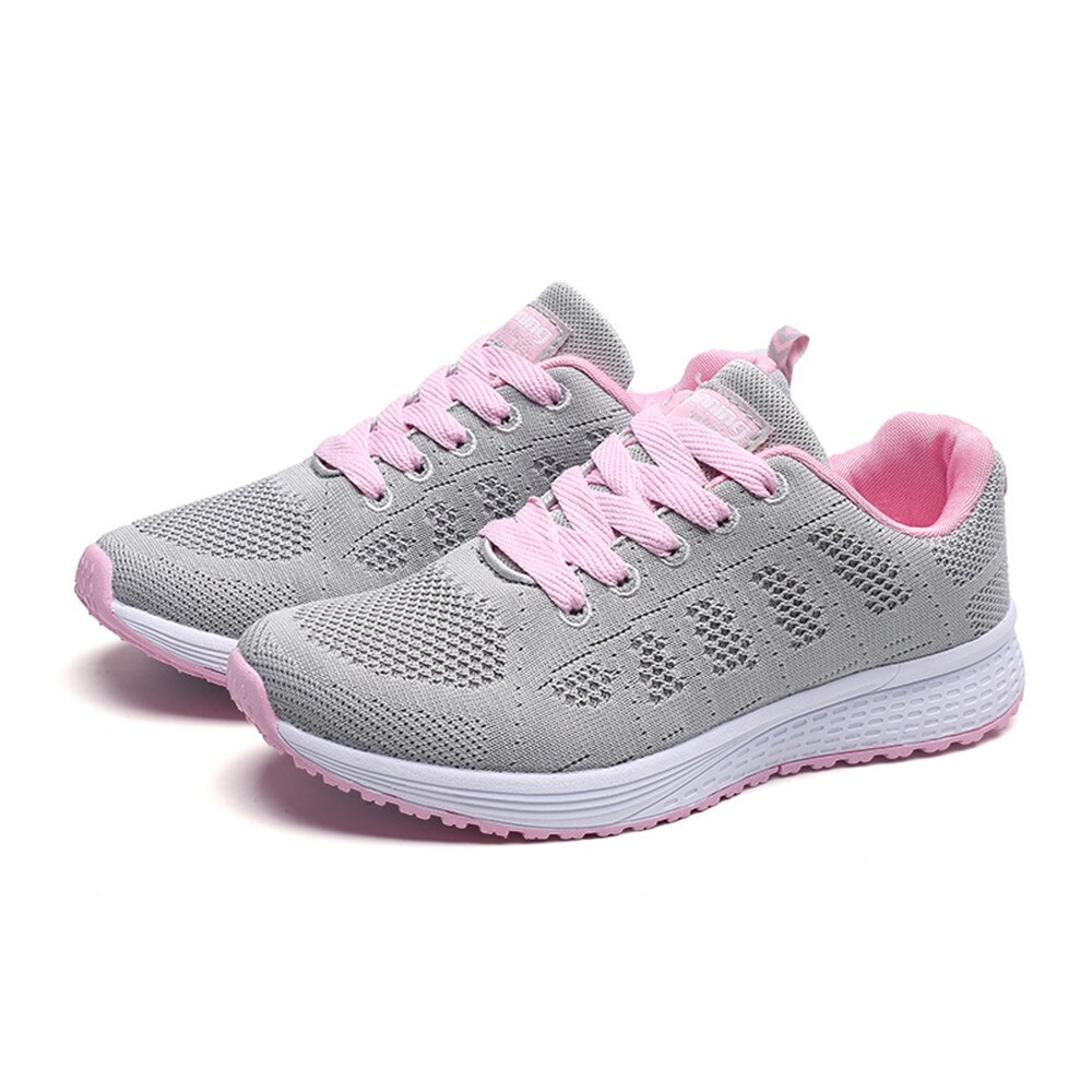 Sneakers Women Sport Shoes Lace-up Running Shoes Woman Flying Weaving Mesh Round Cross Straps Female Flat Sneakers Кроссовки @40: Gray / 38