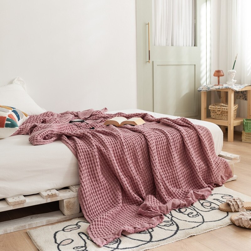 Czysta bawełna wafel wzburzyć rzuć narzuta na kanapę biuro podróży ciemnoróżowy lato klimatyzacja cienka poszewka na pościel tekstylia domowe