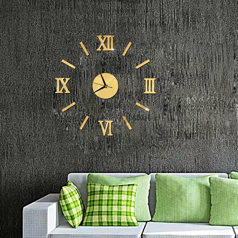 Large DIY Wall Clock Acrylic Mirror Stickers Roman Number Clocks for Living Room Home Office Decor SMD66