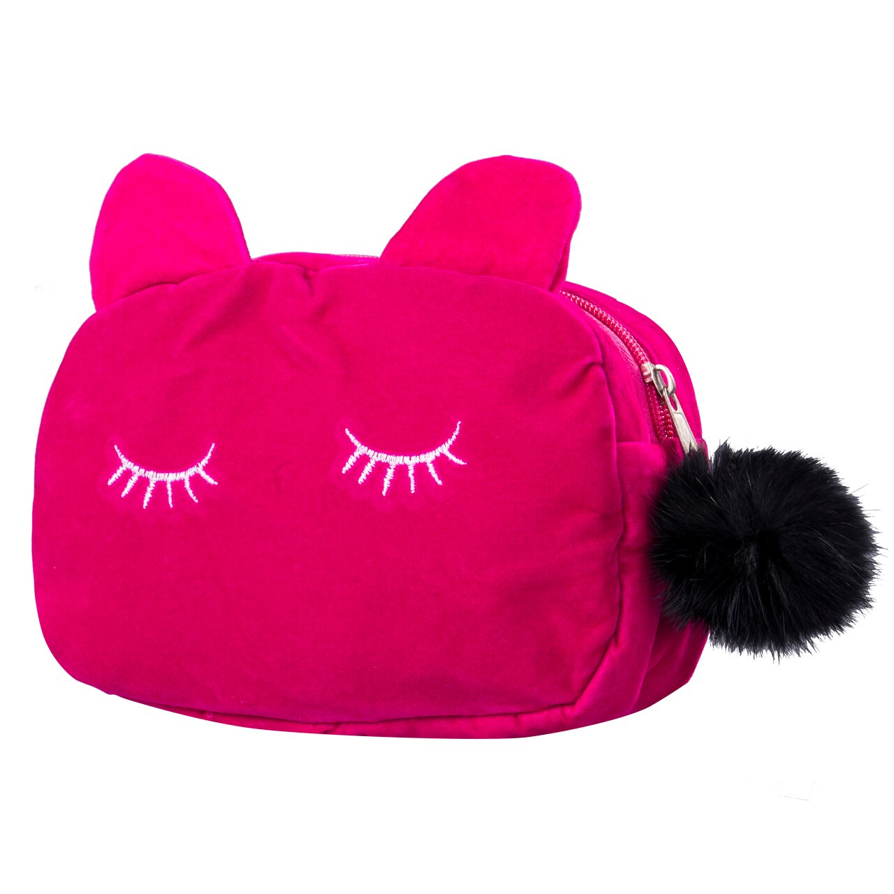 Cute Cartoon Cat School Stationery Pencil Case Pen Box Cosmetic Makeup Velour Pouch Zipper Bags Portable Toilet Case: Red