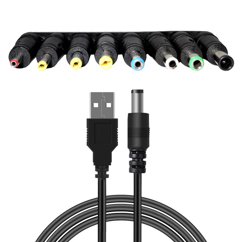 USB to Universal DC Power Cable 8+1pcs 5.5*2.1mm Dc Jack Connector Dc Power Supply Adapter for Led Strip Lights Mini Projector