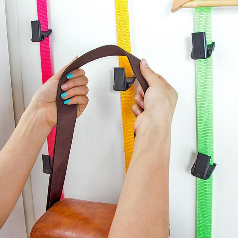 Adjustable Nylon Door Hooks Cap Rack Hat Coat Holder Handbag Key Hook Home Storage Organizer 8 Hooks Portable Door Closet Hanger