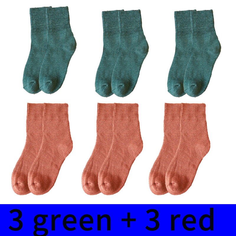 6Pairs Winter Wamer Women Thicken Thermal Wool Cashmere Snow Socks Seamless Terry Boots Floor Sleeping Socks for Mens: NZ11-3lvse-hongse