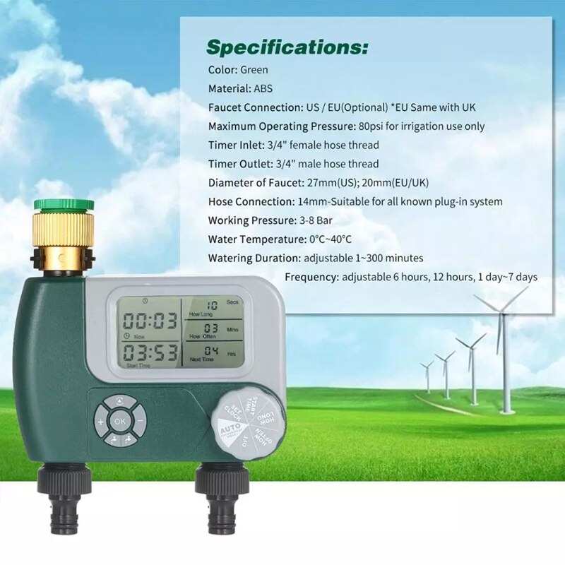 Automatic Watering Sprinkler System Irrigation Controller Programmable Digital Hose Faucet Timer with 2 Outlet