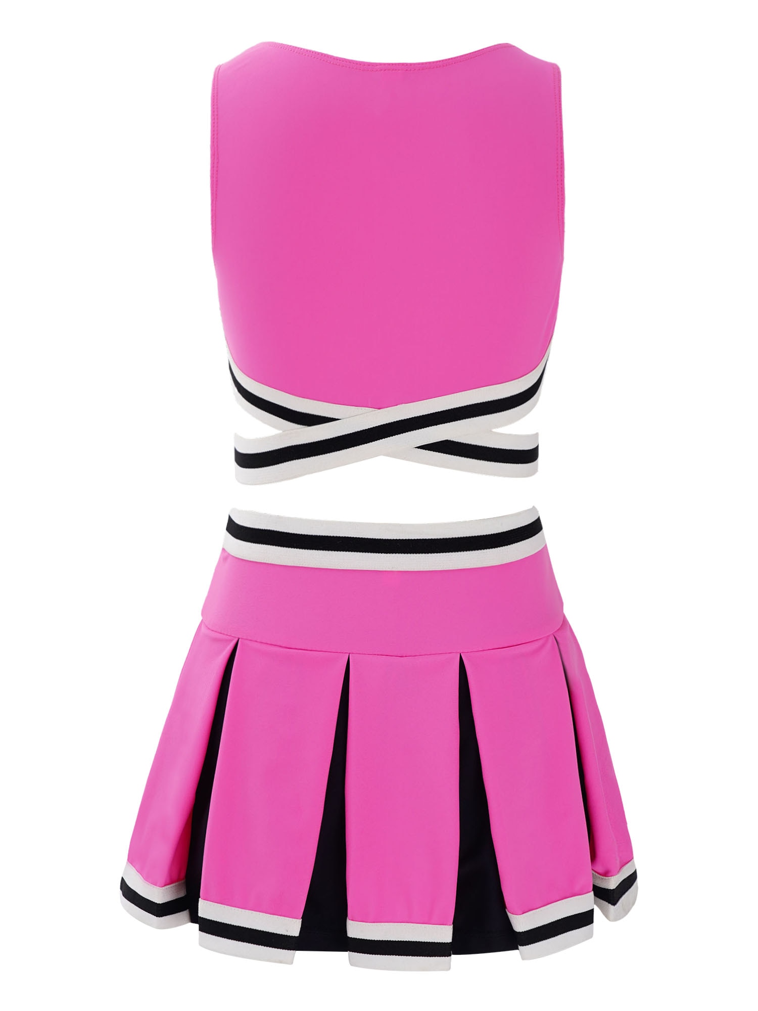 2Pcs Kids Girls Cheerleader Uniform Cheerleading Dance Outfit Sleeveless Cheers Print Crisscross Sash Vest and Pleated Skirt Set