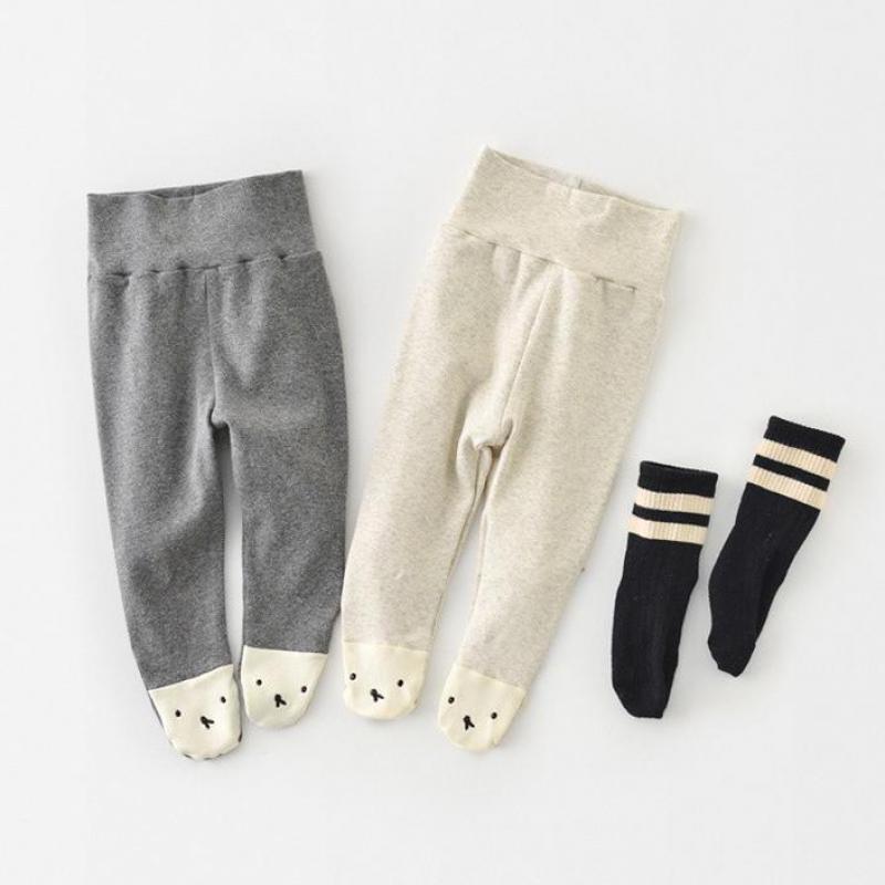 2022 primavera do bebê meninos casual elástico calças de cintura alta infantil meninas bonito urso padrão moda emendamento meia-calça recém-nascidos roupas