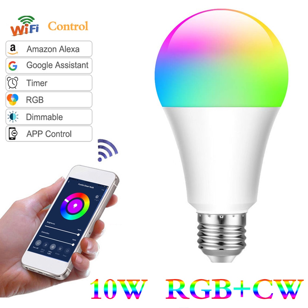 Smart Wifi Led Lamp 10W E27 B22 E14 Smart Home Rgbw Bluetooth Lamp Kleur Compatibel Met Alexa Google thuis Slimme Led Lamp