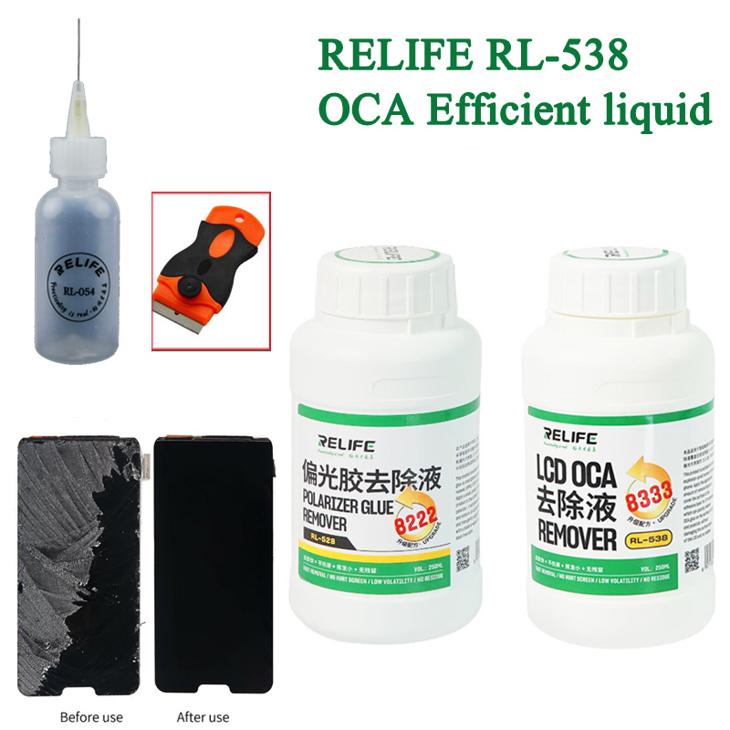 RELIFE RL-538 OCA Efficient liquid remover Touch Screen Removing Liquids Repair Glue Fluid PCB Cleaning for Iphone Sumsung+knife