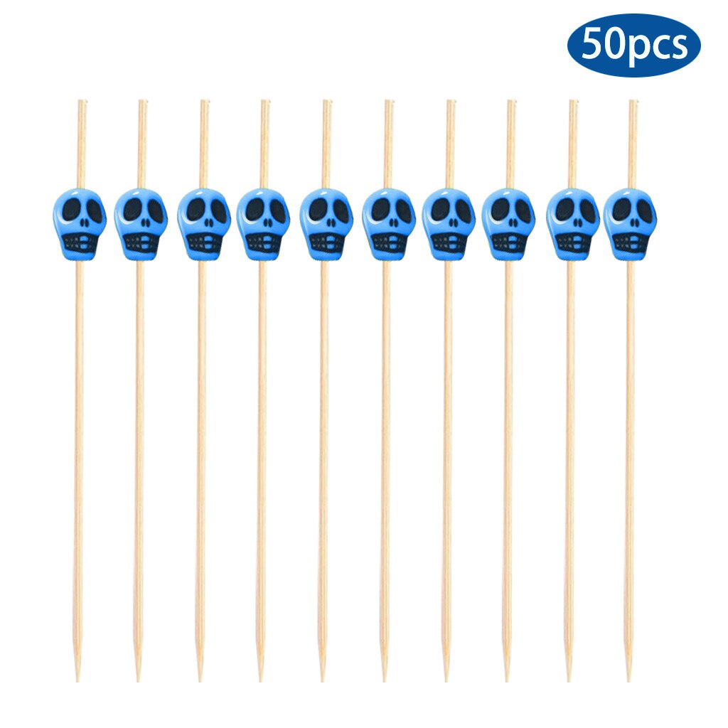 50 Stuks Wegwerp Vorken Bamboe Pick Twisted Party Buffet Fruit Vork Party Dessert Cocktail Sandwich Vork Stok Cocktail Spies: Blauw