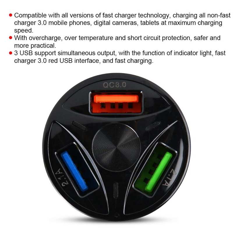 Mini Plastic Fast 3 Portable USB Car Charger Adapter Smart USB Charger for Smartphone Car Charging