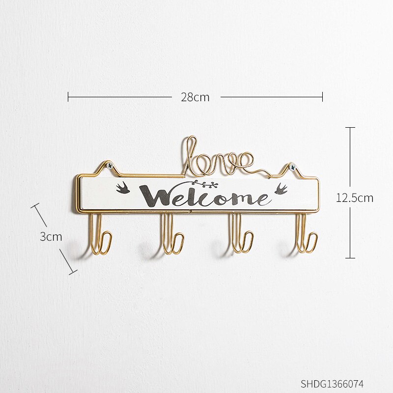Rack Hooks Modern Silplicity Style Wooden Wall-mounted Shelving Coat Hook Storage Rack Home Decorative Key Hanger Coat Rack: White an Gold-S