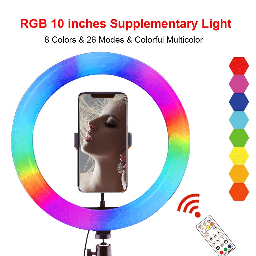 10 inch RGB Circle Fill Light Selfie Ring Light Colorful Lamp with Tripod Stand Dimmable Neon Sign For Youtuber Tik Tok Live